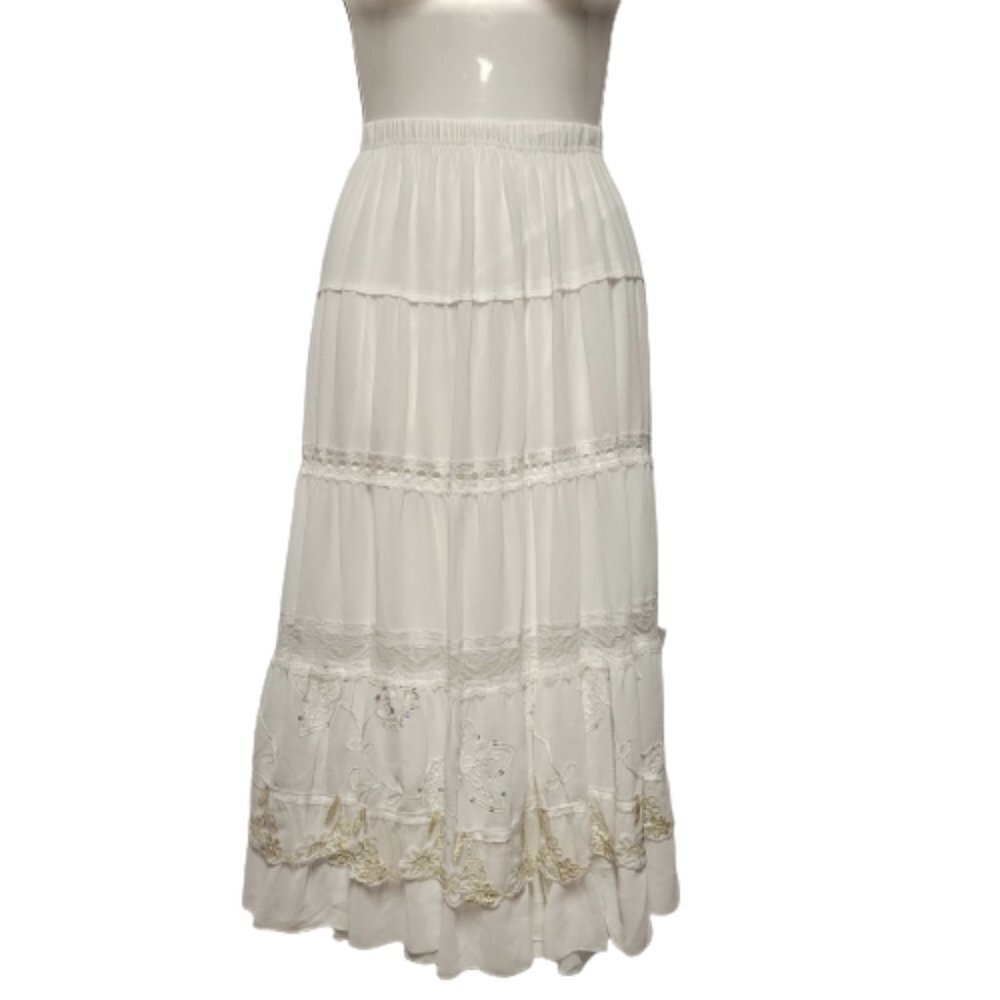 White Lace Skirt Sequin Elastic Waist Pleated Skirt Size XL, XXL